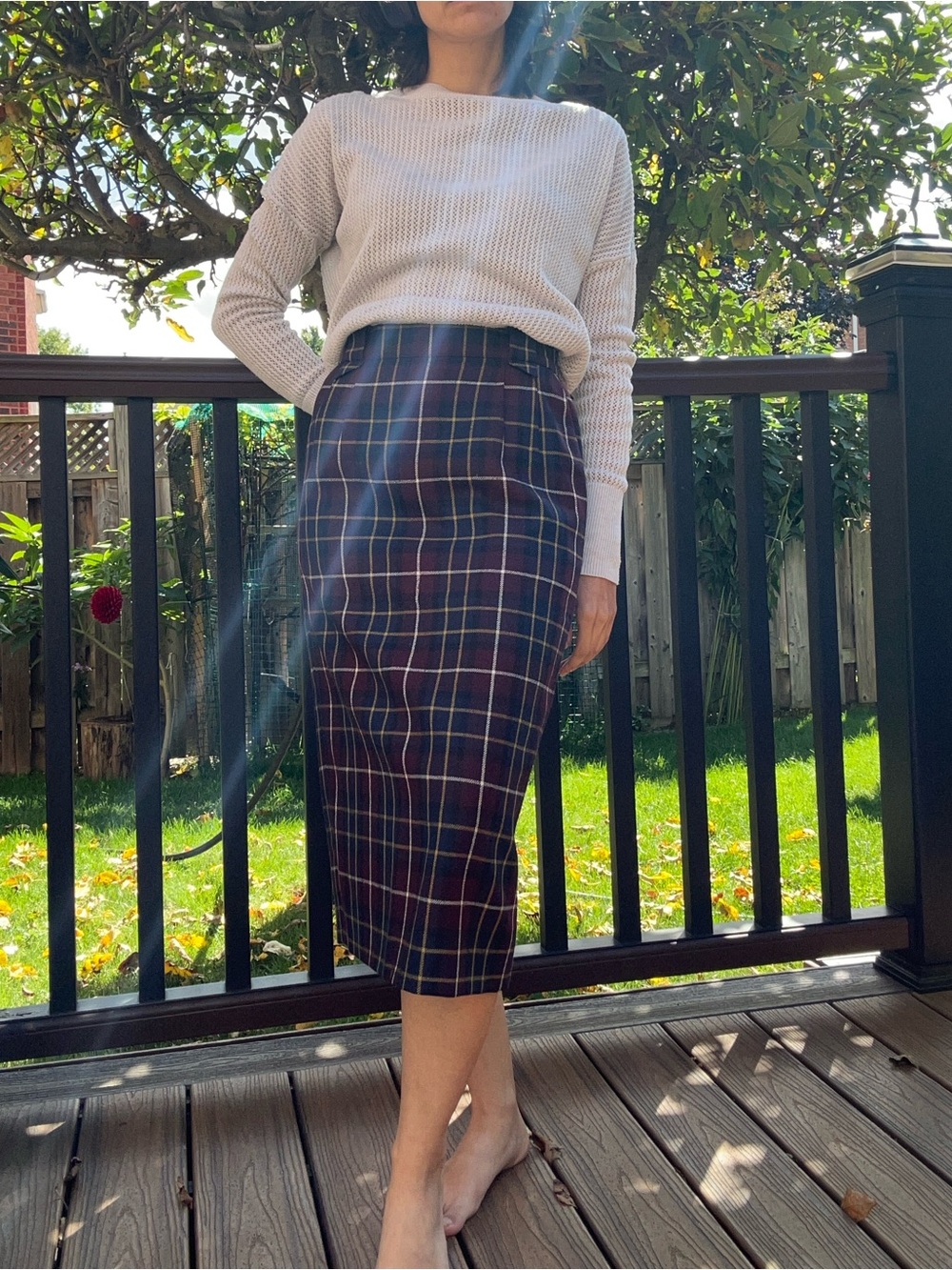 Basler Navy Tartan Pencil Skirt